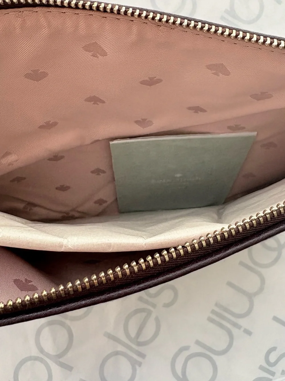 Pink and Brown Canvas Leather Zip Pouch Kate Spade Ash St. Logo Large Tassel